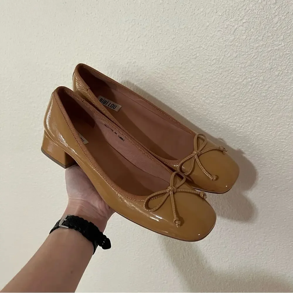 BiBi Lou | Anthropologie tan patent leather ballet heels NEW 11
